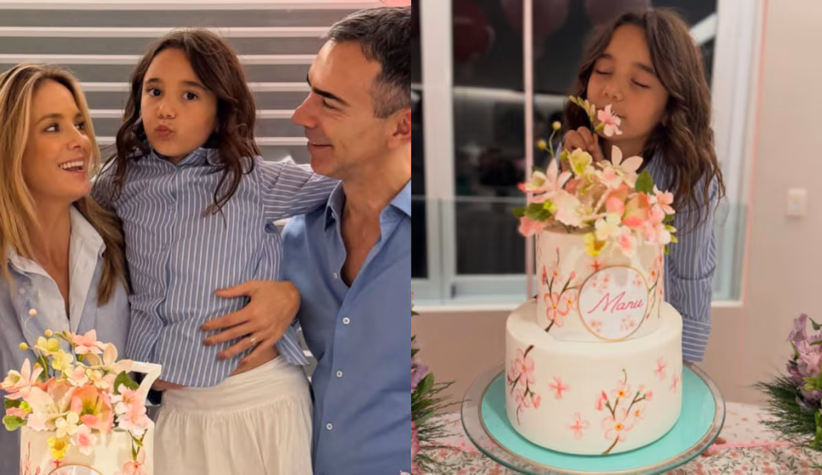 Ticiane Pinheiro mostra festa íntima de 7 anos da filha Manuella no Rio, decoração em laranja e rosa com flores, balões com laços e bolo temático encanta seguidores