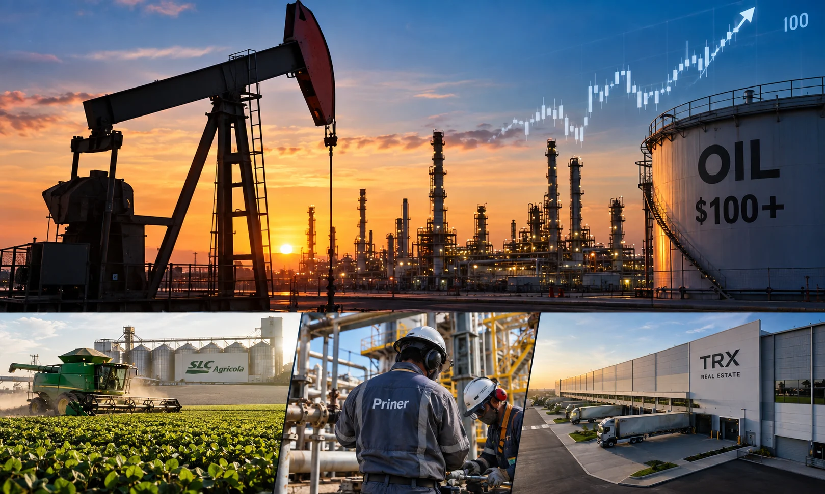 Petróleo acima de US$ 100 muda cenário para ações e FIIs; SLCE3, PRNR3 e TRXF11 entram no foco